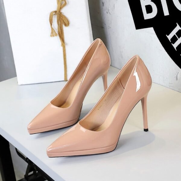 Product image BIGTREE 8366-1 European and American high heels fashion banquet women's shoes thin heel patent leather shallow mouth pointed toe super high heel platform shoes