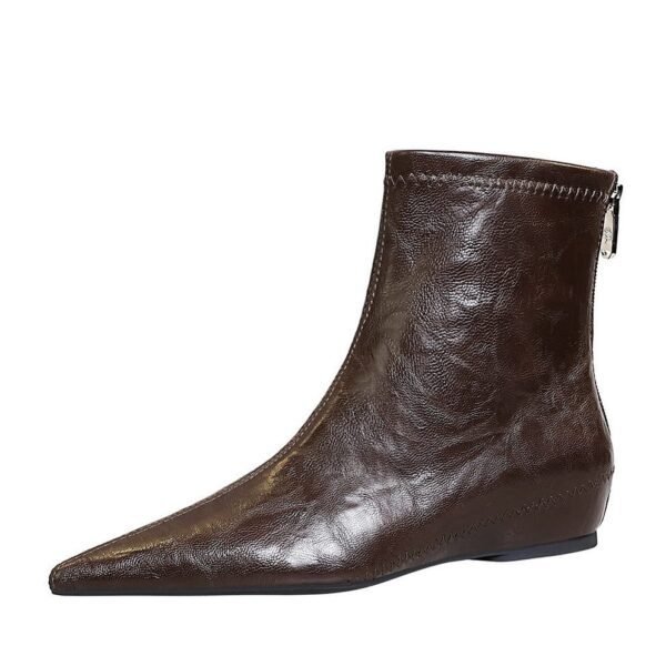 BIGTREE 6383-1 Retro women's boots are comfortable and low-heeled, with heel inner height increased, zipper, pedicure and thin, European and American versatile short boots