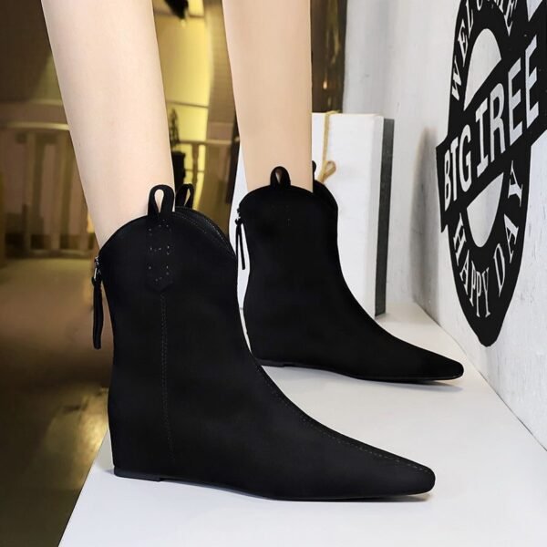 BIGTREE 6632-11 Retro Korean version inner height-increasing short women's boots pedicure and thin versatile suede rear zipper winter short boots