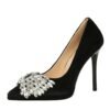 BIGTREE 3255-H72 Super high heel Xishi velvet mature sexy high heels rhinestone bow thin heel waterproof table women's single shoes