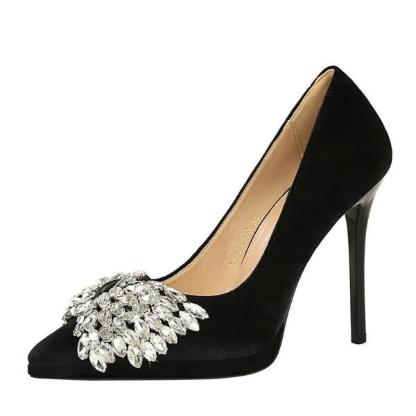 BIGTREE 3255-H72 Super high heel Xishi velvet mature sexy high heels rhinestone bow thin heel waterproof table women's single shoes