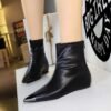 BIGTREE 6383-3 Retro European and American style versatile low heel heel inner heightening metal pointed iron head short women's boots short boots