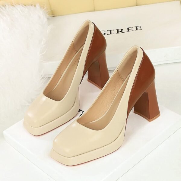 BIGTREE 9986 fashion temperament ultra-high heeled European and American style women's shoes high heels shallow thick heel color blocking platform contrast single shoes