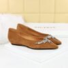 BIGTREE 3683-H70 retro fashion single shoes rhinestone chain decorative pointed head shallow mouth suede wedge heel versatile low heel women's shoes