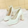 BIGTREE 9981-K103 European and American style simple thick heel super high heel waterproof table patent leather square head word belt single shoes high heels