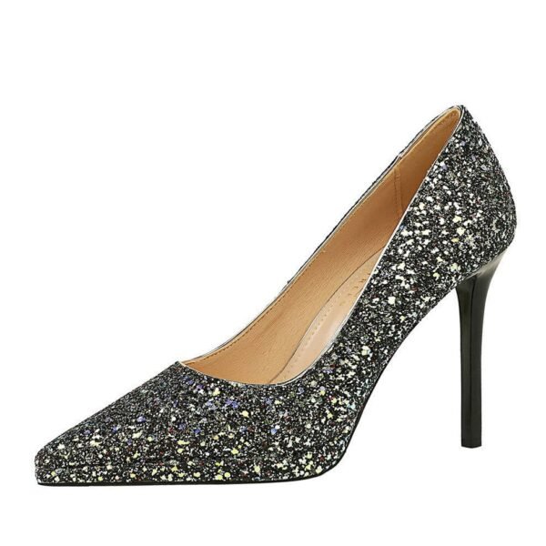 BIGTREE 3255-15 European and American style banquet high heels thin heel super high heel waterproof table shallow mouth pointed sequins single shoes women's shoes