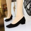 BIGTREE 8291 European and American style temperament square head shallow mouth simple plain surface suede pedicure women's shoes thick heel low heel professional OL single shoes