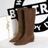 BIGTREE 6632-35 Korean version of tall women's boots, simple and fashionable versatile medium heel wedge heel inner heightening suede tall boots