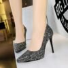 BIGTREE 3255-15 European and American style banquet high heels thin heel super high heel waterproof table shallow mouth pointed sequins single shoes women's shoes