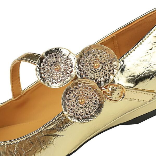 BIGTREE 3683-6K92 retro metal hand-scratched single shoes, light mouth bevel heel women's shoes, metal decoration, one word with women's single shoes