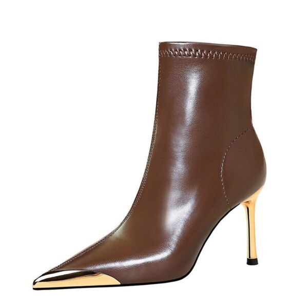 BIGTREE 319-11 European and American winter short boots thin heel super high heel women's boots short boots metal pointed iron head fashion short boots