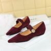 BIGTREE 3683-2K92 Korean version low heel wedge heel versatile suede light mouth metal decorative elastic band one word belt single shoes women