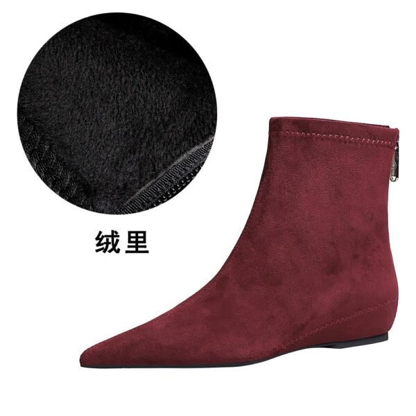 BIGTREE 6383-2 Korean version fashionable and simple low-heeled women's boots low-heeled wedge inner height increase pointed pedicure and thin suede short boots