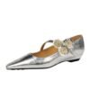 BIGTREE 3683-6K92 retro metal hand-scratched single shoes, light mouth bevel heel women's shoes, metal decoration, one word with women's single shoes