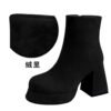 BIGTREE 7992-3 European and American fashion trend women's boots thick heel super high heel waterproof table round head side zipper winter suede short boots