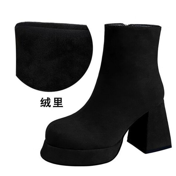 BIGTREE 7992-3 European and American fashion trend women's boots thick heel super high heel waterproof table round head side zipper winter suede short boots