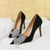 Product image BIGTREE 1983-H60 Korean version temperament bow shoes thin heel super high heel satin light luxury pointed head shallow mouth high heel shoes