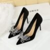 BIGTREE 3739-H62 Shining color double-layer bow decoration European and American high heels Xishi velvet super high heel shallow mouth women's shoes