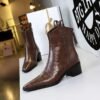 BIGTREE 578-10 Retro hand-scratched European and American winter short boots women's boots thick heel middle heel pointed knight boots short boots