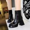 BIGTREE 7992-2 European and American style fashion trend thick heel high heel short boots round head retro winter short boots fashion women's boots