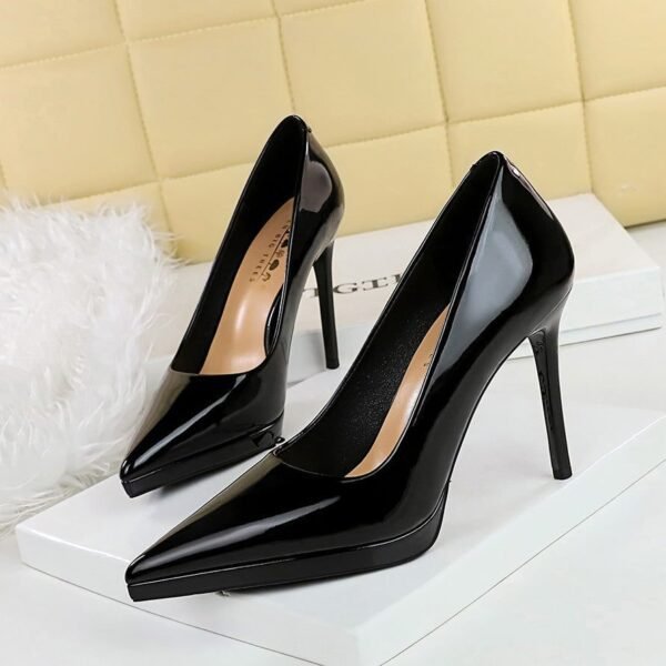 Product image BIGTREE 8366-1 European and American high heels fashion banquet women's shoes thin heel patent leather shallow mouth pointed toe super high heel platform shoes