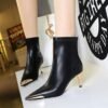 BIGTREE 319-11 European and American winter short boots thin heel super high heel women's boots short boots metal pointed iron head fashion short boots