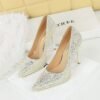 BIGTREE 3255-15 European and American style banquet high heels thin heel super high heel waterproof table shallow mouth pointed sequins single shoes women's shoes