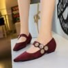 BIGTREE 3683-1K92 retro style versatile wedge heel suede low heel metal decoration one word with shallow mouth pointed women's single shoes