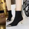 BIGTREE 319-A12 European and American style banquet light luxury women's boots thin pedicure short boots suede metal head winter short boots