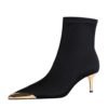 BIGTREE 319-A13 banquet women's boots European and American fashion and sexy thin heels satin metal pointed short boots short boots