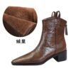 BIGTREE 578-10 Retro hand-scratched European and American winter short boots women's boots thick heel middle heel pointed knight boots short boots