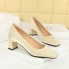 BIGTREE 6293 Spring and Autumn New French Elegant Fashion Single Shoes Square Toe Satin Thick Heel Shallow Plain Plain Mid-Heel Commuter Women's Shoes