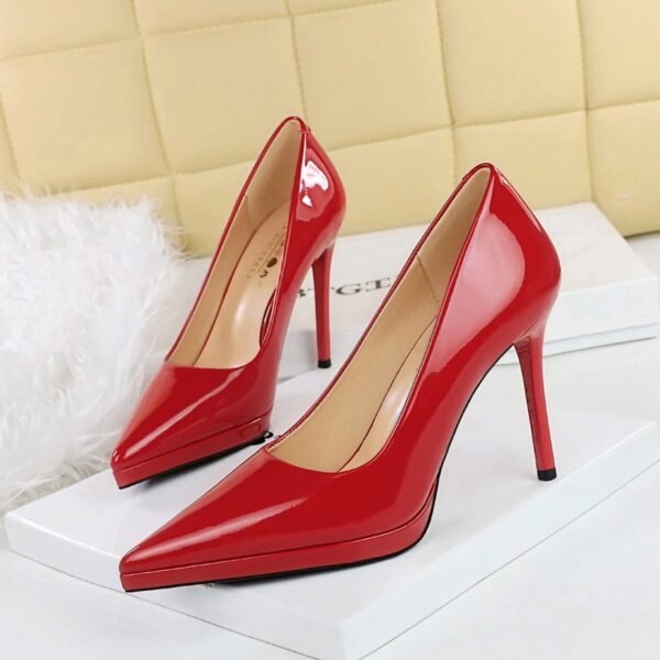 Product image BIGTREE 8366-1 European and American high heels fashion banquet women's shoes thin heel patent leather shallow mouth pointed toe super high heel platform shoes