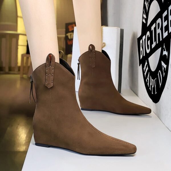 BIGTREE 6632-11 Retro Korean version inner height-increasing short women's boots pedicure and thin versatile suede rear zipper winter short boots