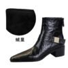 BIGTREE 578-13 Retro European and American style medium heel thick heel pointed metal buckle knight boots short boots winter fashion short boots