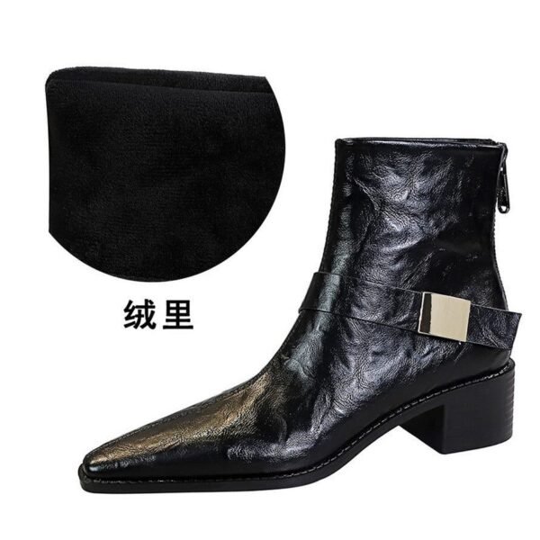 BIGTREE 578-13 Retro European and American style medium heel thick heel pointed metal buckle knight boots short boots winter fashion short boots