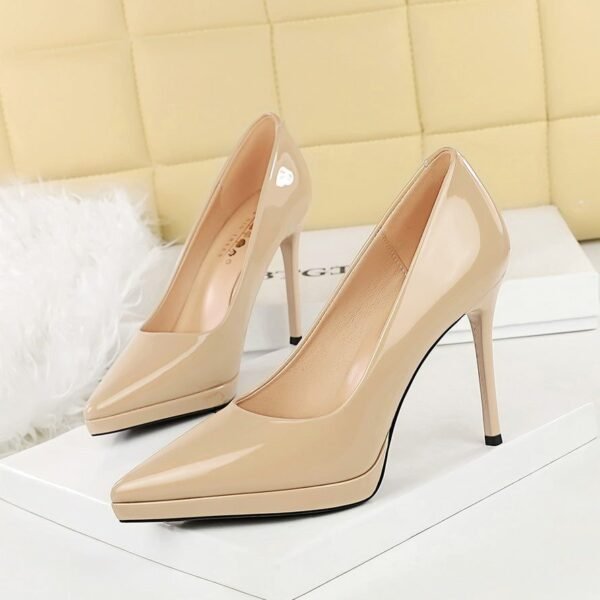 Product image BIGTREE 8366-1 European and American high heels fashion banquet women's shoes thin heel patent leather shallow mouth pointed toe super high heel platform shoes