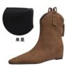 BIGTREE 6632-11 Retro Korean version inner height-increasing short women's boots pedicure and thin versatile suede rear zipper winter short boots