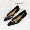 Product image BIGTREE 3683-H68 French light luxury pointed rhinestone chain decorative single shoes suede light mouth bevel heel low heel versatile women's single shoes
