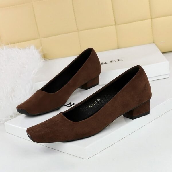BIGTREE 8291 European and American style temperament square head shallow mouth simple plain surface suede pedicure women's shoes thick heel low heel professional OL single shoes