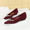 BIGTREE 3683-H70 retro fashion single shoes rhinestone chain decorative pointed head shallow mouth suede wedge heel versatile low heel women's shoes