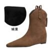 BIGTREE 6632-11 Retro Korean version inner height-increasing short women's boots pedicure and thin versatile suede rear zipper winter short boots