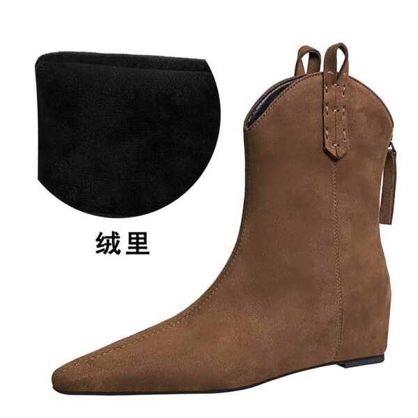 BIGTREE 6632-11 Retro Korean version inner height-increasing short women's boots pedicure and thin versatile suede rear zipper winter short boots
