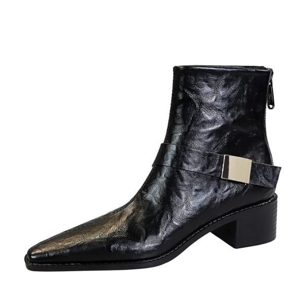 BIGTREE 578-13 Retro European and American style medium heel thick heel pointed metal buckle knight boots short boots winter fashion short boots