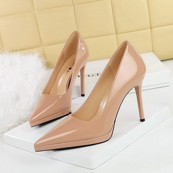 Product image BIGTREE 8366-1 European and American high heels fashion banquet women's shoes thin heel patent leather shallow mouth pointed toe super high heel platform shoes
