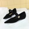 BIGTREE 3683-2K92 Korean version low heel wedge heel versatile suede light mouth metal decorative elastic band one word belt single shoes women
