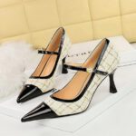 BIGTREE SHOES 3739-A6 French Style Classic Style Elegant Shallow Mouth Pointed Pearl Ankle-Strap High Heel Pumps Women's Shoes High Heels - Image 3