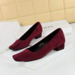 BIGTREE 8291 European and American style temperament square head shallow mouth simple plain surface suede pedicure women's shoes thick heel low heel professional OL single shoes - Image 8