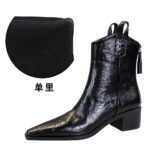 BIGTREE 578-10 Retro hand-scratched European and American winter short boots women's boots thick heel middle heel pointed knight boots short boots - Image 6
