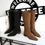 BIGTREE 578-7 European and American style banquet tall boots suede medium heel thick heel fashion simple versatile tall women's boots knight boots - Image 3